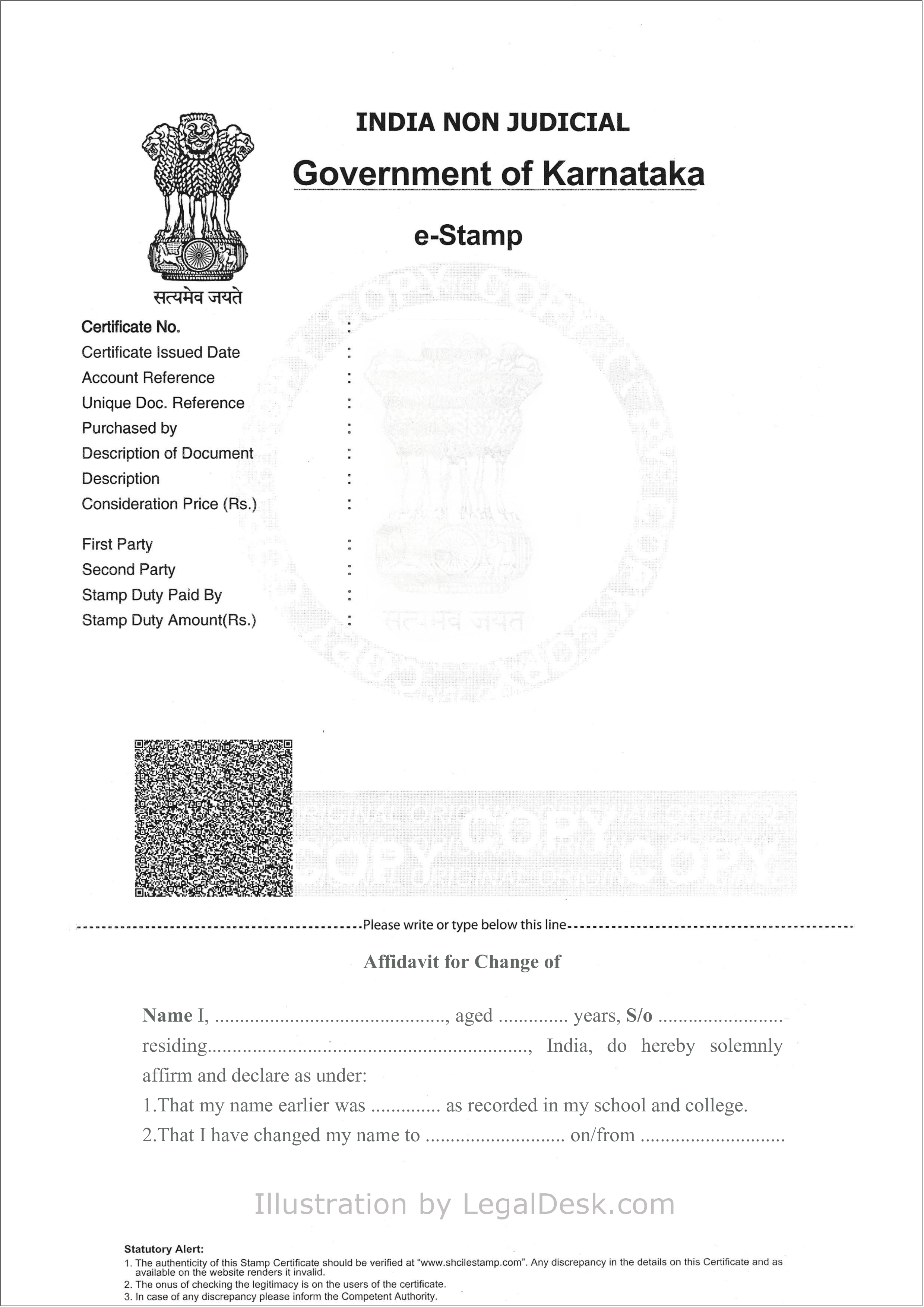 Name change affidavit e-stamp paper